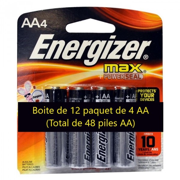 Piles AA Alcaline Energizer Max Power Seal (paquet de 4) boite de 12