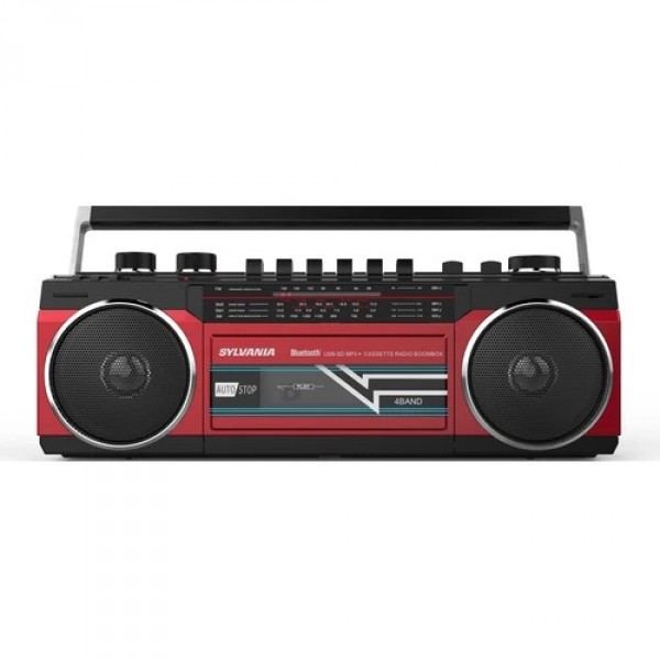 Portatif Bluetooth, Cassette, Radio FM, USB, SD de Sylvania RC232BT-RED  Rouge