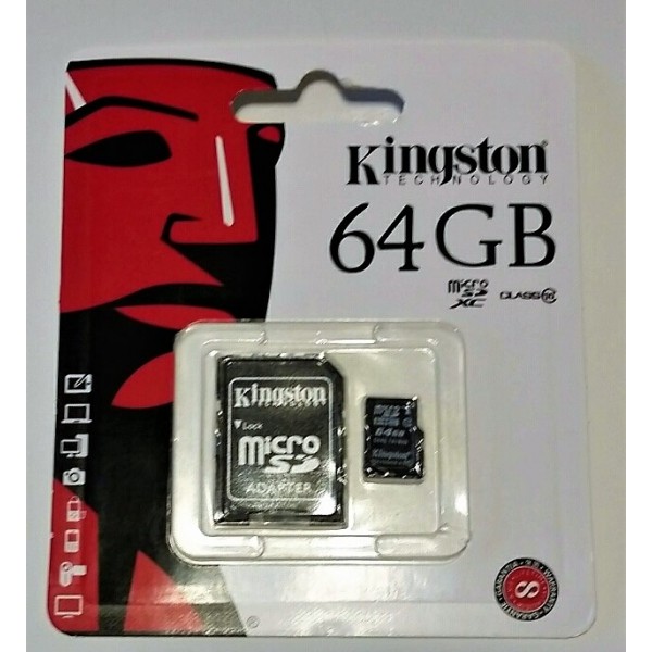 Carte mémoire micro SD Kingston 64 GB classe 10 sans adaptateur